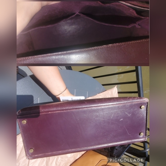 🦄 Vintage 1964 Hermes Kelly Burgundy Boxcalf Sellier 32 ☆Both Plaques Stamped☆ - Picture 13 of 17